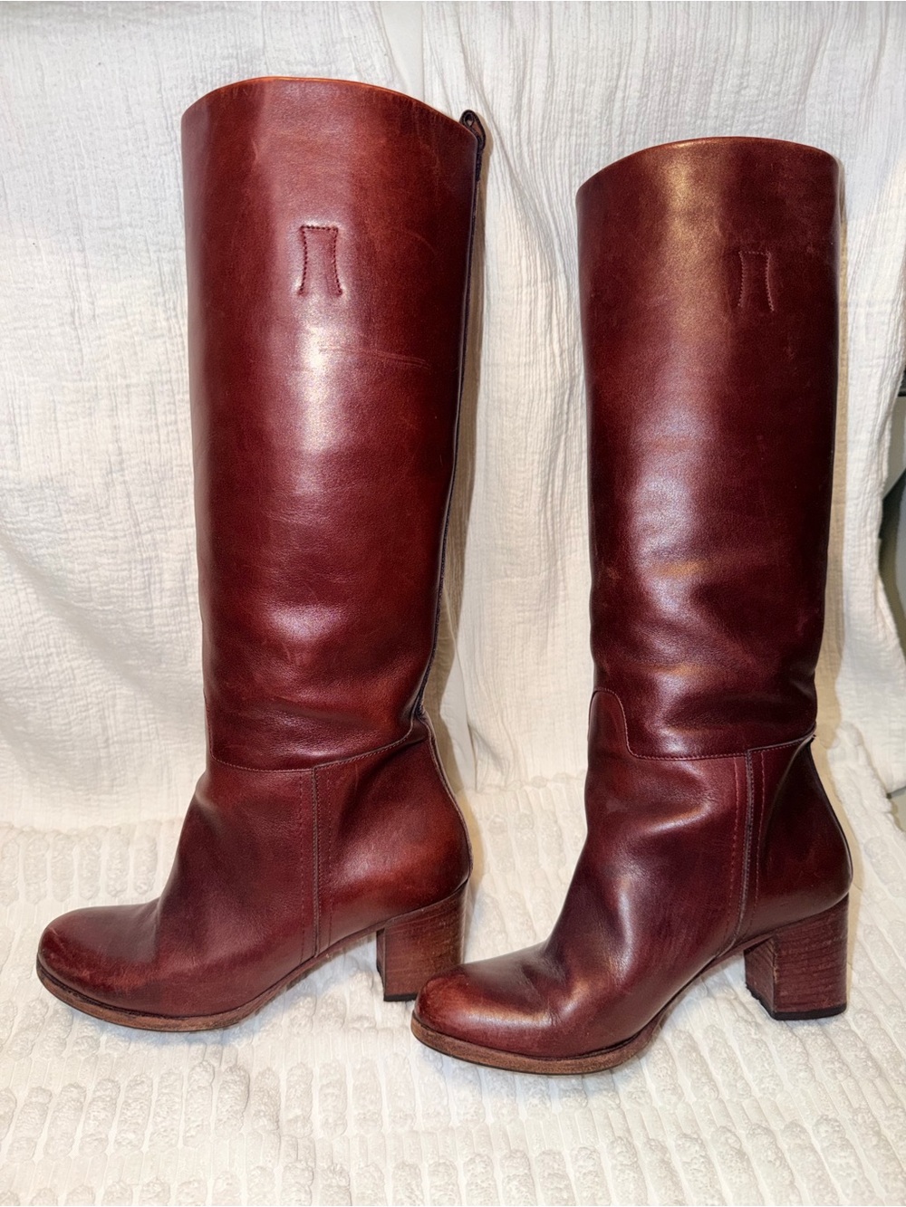 A.P.C. Knee High Leather Boots - Burgundy